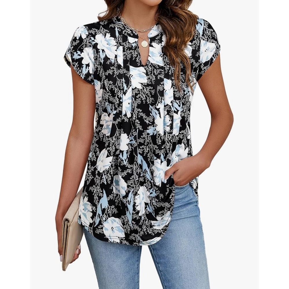 Blooming Jelly Women's Tunic Top Cap Sleeve Pleated Shirt Size Large